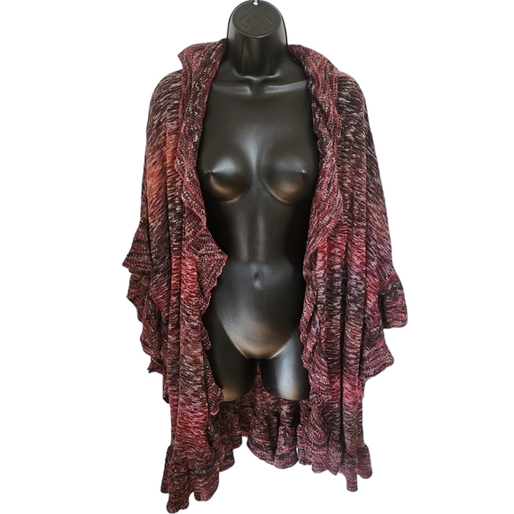 ☆Chico's Ruffle Knit Ruana Multi Color Shrug Wrap Sweater☆ - Picture 3 of 4